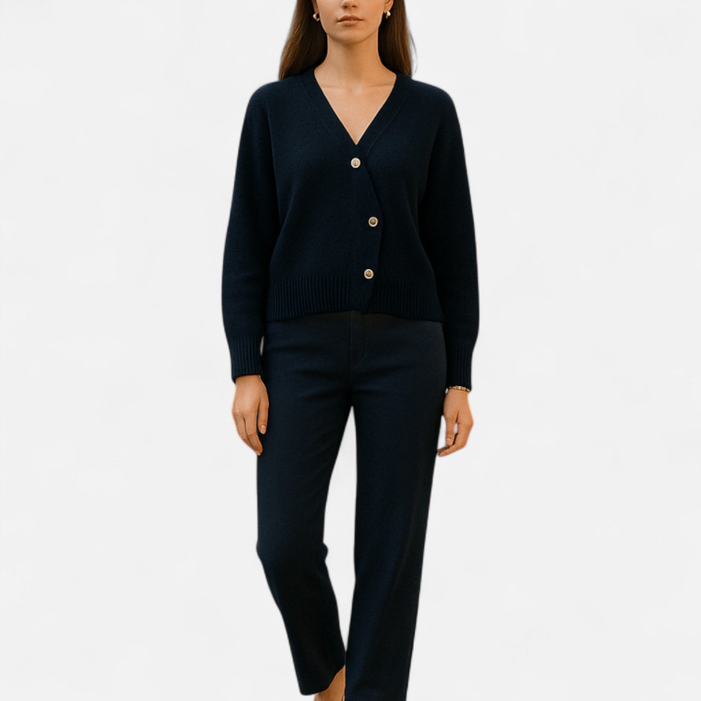 Cárdigan Mujer Lana Premium con Botones en Diagonal